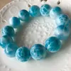 Strand oryginalny naturalny niebieski larimar okrągłe koraliki najwyższej jakości 16 mm wzór wody Kobiet Man Bransoletka