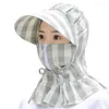 Visir Summer Plaid Sun Hats Face Neck With Fan Protection Cap Wide Brim Anti-UV Outdoor vandring Solskyddsmedel Hatt Visir Caps