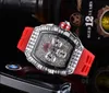 2023 Herrmode Sports Watch Shiny Watch Rostfritt stål Diamond Ice Table All Dial Working Hour Meter Rubber Strap - Men's Clock Class 3A