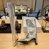 New High Quality Luxury Women's brand thick high-heeled knee high boots Fashion pointy knight gold boots Autumn winter large long boots Leather designer boots