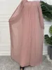 Ethnische Kleidung Overall Muslim Set Frauen Patchwork Plissee Langes Kleid mit Hose mit weitem Bein Passender Anzug Islam Dubai Türkei Arabisch Abaya
