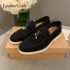 Dress Shoes Summer Walk Loafers LP vrouwen platte schoenen koffie suède slip op metalen slot Tassel mannen mocassins echte lederen slipper causale schoen 230412