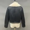 Women's Leather Real Shearling Coat Genuine Lambskin Warm Suede Wool Winter Double Face Jacket