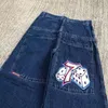 Jeans da uomo JNCO Jeans Y2K Streetwear Uomo Harajuku Hip Hop Grafica ricamata Retro Jeans larghi blu Pantaloni denim Pantaloni larghi gotici 231113