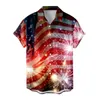 Casual shirts voor heren 4 juli Mens Gedrukt Camisa Masculin -Amerikaanse vlag Grafische korte mouw Beach Blouses Independence Day Blusas