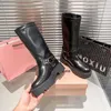 Beroemde dames lange laarzen Montezu Tall Boot Italië Luxe dubbele gespen Platforms Waterdicht Bruin Zwart Leer Designer Avondjurk Lange laarsjes Box EU 35-40