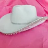 Wide Brim Hats Woman Hat White Pink Elegant Cowgirl Bride Wedding Party Sunproof