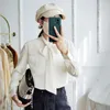 Women's Blouses Pocket Lace Up Bow Tie Real Silk Jacket Mulberry Shirt White Loose Girl Spring And Autumn Solid Color