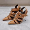 Zapatos y accesorios de moda atrás vacíos Sandalias de cuero antideslizante inferior uñas puntiagudas diseñador baile trabajo boda mujer fresco transpirable altura del tacón 10 cm