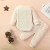 Kleidung Sets Herbst Solide Infant Baby Mädchen Tops Hosen Anzug Langarm Taste Pullover Stricken Casual Hosen Kleidung