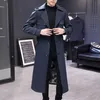 Trench da uomo lungo da uomo monopetto colletto con risvolto solido maschile bello cappotto primaverile Q14 230413