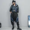 Damen Zweiteilige Hosen Streetwear Persönlichkeit Distressed Color-Block Denim Mode Anzug Kurze Einreiher Jacke Harem Zweiteiliges Set