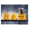 Ensembles de thé à café Théière de ménage en verre borosilicate transparent Infuseur en acier inoxydable Passoire à thé Résistant à la chaleur Feuilles mobiles H Dhf1N