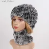 Gorros y bufandas para mujer, gorro de piel de conejo Rex auténtica, conjuntos de bufandas, bufandas de piel de conejo Rex cálidas naturales, sombrero de invierno, gorro de piel de conejo Rex Real, bufandaL231111