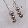Kolczyki Dangle Western Style 6 mm lawenda prawdziwa perła długa kolczyka