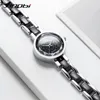 2023 SINOBI 2022Новые женские часы с цветочным принтом и бриллиантами, черный / белый, маленький циферблат, элегантные японские импортные кварцевые часы с браслетом, женские часы