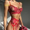 Noël nouveaux articles brodés rouges maille matériel maille bas nouvel an saint valentin cadeau ensemble de Lingerie Sexy