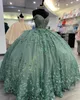 Dresses Sage Quinceanera Dress 2024 Beaded Corset Charro Mexican Rose Gold Quince Sweet 15/16 Birthday Party Gown for 15th Girl Drama Wint