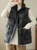 Gilets pour femmes Style japonais Col montant Poches rembourrées Coton Mince Lumière Automne Hiver Manteaux Manteaux Gilet Mode Femmes Casual