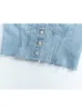 Женские танки Camis Traf Blue Top Top Denim Bodysuit Y2K от плеча Сексуальная трубка вечеринка мода Лето 230425