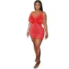 Abiti senza spalline con diamanti sexy firmati Abiti estivi da donna con piume trasparenti Abito con scollo a V aderente Mini abito confezionato sull'anca Abbigliamento da night club Abiti all'ingrosso