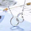 Chaînes Argent Plaqué Double Coeur Rond Cercle Collier Or Rose Strass Micro Pave Cristal Pendentif Ras Du Cou Pour Femmes Bijoux Cadeau