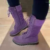 Botas femininas tamanho grande inverno neve cor escura palmilha de pele quente antiderrapante sola zíper superior rendas até sapatos plataforma