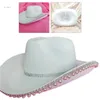 Hoeden met brede rand Dameshoed Wit Roze Elegante Cowgirl Bruid Bruiloftsfeest Zonneplek