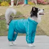 Capa de chuva de roupas para cães com chapéu visível e sacola de cauda removível Casaco ajustável para cães médios grandes masculino feminino impermeável pano