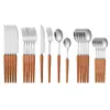 Dinnerware Sets 16/24pcs Cutlery 18/10 Stainless Steel Tableware Set Knife Fork Spoon Wood Handle Mirror Gold Luxury Dinner Supply