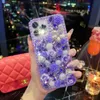 3D Flower Bling Diamond Falls för iPhone 15 14 Plus 13 Pro Max 12 11 X XR XS 8 7 6 SE2 Luxury Fashion Floral Hard Acrylic PC Plastic Soft TPU Rhinestone Girls Phone Back Cover Cover Cover Cover Cover Cover TOCK