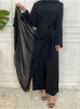 Ethnic Clothing Jumpsuit Muslim Set Women Patchwork Pleated Long Dress With Wide Leg Pants Matching Suit Islam Dubai Turkey Arabic Abaya