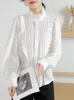 Kvinnors blusar Qoerlin French 2023 Spring Elegant Lady Stand Collar Ruffled White Shirt Ruffles spets kvinnor långärmad blusblare