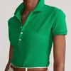 럭셔리 디자이너 포니 폴로 셔츠 여성용 여름 옷깃 자수 솔리드 슬림 반팔 티셔츠 클래식 폴로 셔츠 레이디