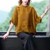 Women's Blouses 2023 High-end Chinese Style Improved Hanfu Top Women Pluse Size Office Lady Stand Collar Imitation Silk Elegant Loose Blouse