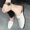 Chinelos Casal Luxo Marca Designer Mens Casual Mocassins De Couro Italiano Mulheres Homens Metade Sapatos Drop Ship Mules Homem Branco Slides Slipper 231113