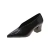 Dress Shoes Pointy Vneck Patentleather Single Women Shoes High Heels Spring Versatile Retro Chunky Single Shoes Zapatos De Mujer Black 230413