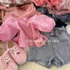 Completi di abbigliamento Estate Bambine Bambini Due 2 pezzi Rosa Topshorts Denim Vestiti per bambini Completi per bambini Completi per le donne 230412