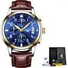 Armbandsur Lige Watches For Men Golden Luxury Original Classic Quartz Clock Analog Chronograph Sports Waterproof Steel Band Arvurklocka