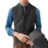 Men's Vests Men Suit Green V Neck Vest Herringbone Tweed Waistcoat Notch Lapel With 3 Pockets Business Formal Groomsmen