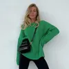 Pulls pour femmes bleu pull paresseux lâche mi-longueur vêtements chauds col rond couleur unie tout-match pull tricoté haut à manches longues