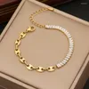 Ketten Schmuck Set für Frauen Mode Luxus Weiß Zirkon Gold Farbe Kette Edelstahl Halskette Armband Ohrringe Party Trend Geschenk