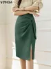 Skirt Fashion Office Lady s 2023 VONDA Female Casual Long High Waist Elegant Solid Aline s Femininas Bottoms 230413