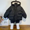 W dół płaszcz w dół bawełny bawełniany chłopcy czarny płaszcz z kapturem dzieci odzież wierzchnia odzież nastoletnie 3-8y dzieci parka snowsuit xmp323 231113