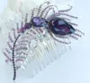 Hårklipp charmiga 4.33 "Purple Rhinestone Crystal Peacock Feather Comb Weddpiece FSE05038C2A