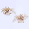 Hårklipp 3st Combs Pins Gold Color Leaf Flower Bridal Wedding Ornament Crystal Head Decoration smycken Tillbehör Tiara