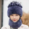 Chapéus cachecóis conjuntos 2023 feminino inverno quente real rex coelho pele chapéu de neve c chapéus para mulheres meninas pele real malha crânios gorros natural fofo hatl231113