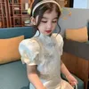 Dziewczyna sukienki Summer Baby Girls 'Sukienka dla dzieci w chińskim stylu krótkie rękawie hanfu tang garnitur girt cheongsam