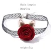 Choker elegant charm spetsband hals röda rosblommor halsband för kvinnor söt uttalande bröllop engagemang estetiska smycken gåva