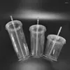 Tumblers 1 pcs 350/450/650ml Double-walledIce Plasticiced Tumbler Bebida Fria Caneca de Viagem Suco de Café Copo de Chá com Palha Reutilizável Smoothie